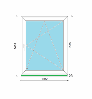 110 x 138 cm egyszárnyas, bukó-nyíló műanyag ablak, 3 rétegű