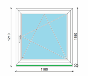 118 x 118 cm egyszárnyas, bukó-nyíló műanyag ablak, 3 rétegű