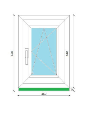 46 x 64 cm egyszárnyas, bukó-nyíló műanyag ablak, 3 rétegű