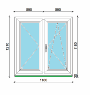 118 x 118 cm kétszárnyas, nyíló, bukó-nyíló műanyag ablak
