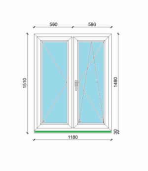 118 x 148 cm kétszárnyas, nyíló, bukó-nyíló műanyag ablak