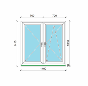 140 x 138 cm kétszárnyas, nyíló, bukó-nyíló műanyag ablak