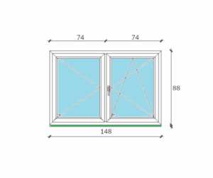 148 x 88 cm kétszárnyas, nyíló, bukó-nyíló műanyag ablak
