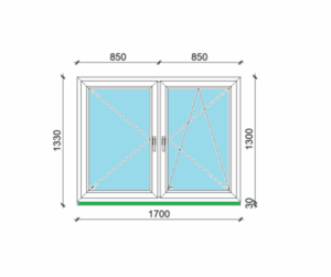170 x 130 cm kétszárnyas, nyíló, bukó-nyíló műanyag ablak
