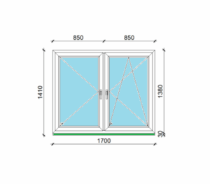 170 x 138 cm kétszárnyas nyíló, bukó-nyíló műanyag ablak, 3 rétegű