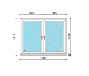 178 x 138 cm kétszárnyas nyíló, bukó-nyíló műanyag ablak, 3 rétegű