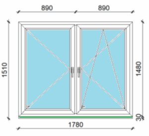 178 x 148 cm kétszárnyas nyíló, bukó-nyíló műanyag ablak, 3 rétegű