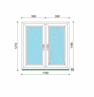 118 x 118 cm kétszárnyas, nyíló, bukó-nyíló műanyag ablak, 3 rétegű