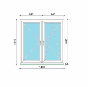 148 x 148 cm kétszárnyas nyíló, bukó-nyíló műanyag ablak, 3 rétegű
