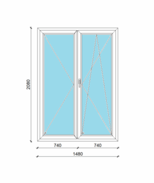 148 x 208 cm kétszárnyas,váltószárnyas, nyíló, bukó-nyíló műanyag teraszajtó, 3 rétegű