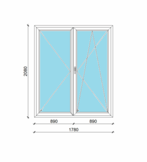 178 x 208 cm kétszárnyas,váltószárnyas, nyíló, bukó-nyíló műanyag teraszajtó, 3 rétegű