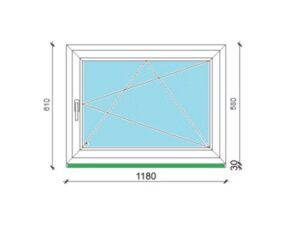 118 x 58 cm egyszárnyas, bukó-nyíló műanyag ablak