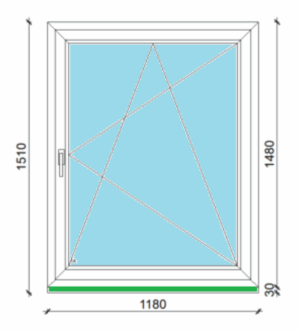 118 x 148 cm egyszárnyas, bukó-nyíló műanyag ablak, 3 rétegű