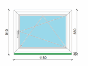 118 x 88 cm egyszárnyas, bukó-nyíló műanyag ablak, 3 rétegű