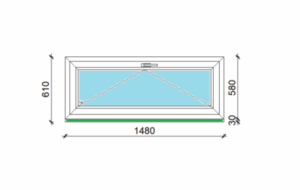 148 x 58 cm egyszárnyas, bukó műanyag ablak, 3 rétegű