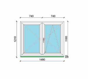148 x 118 cm kétszárnyas nyíló, bukó-nyíló műanyag ablak
