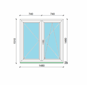 148 x 148 cm kétszárnyas nyíló, bukó-nyíló műanyag ablak