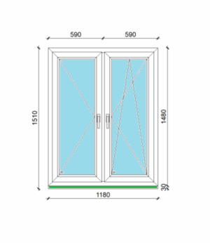 118 x 148 cm kétszárnyas, nyíló, bukó-nyíló műanyag ablak, 3 rétegű